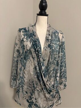 Talbots Teal and Gray Draped Blouse-Size 16P